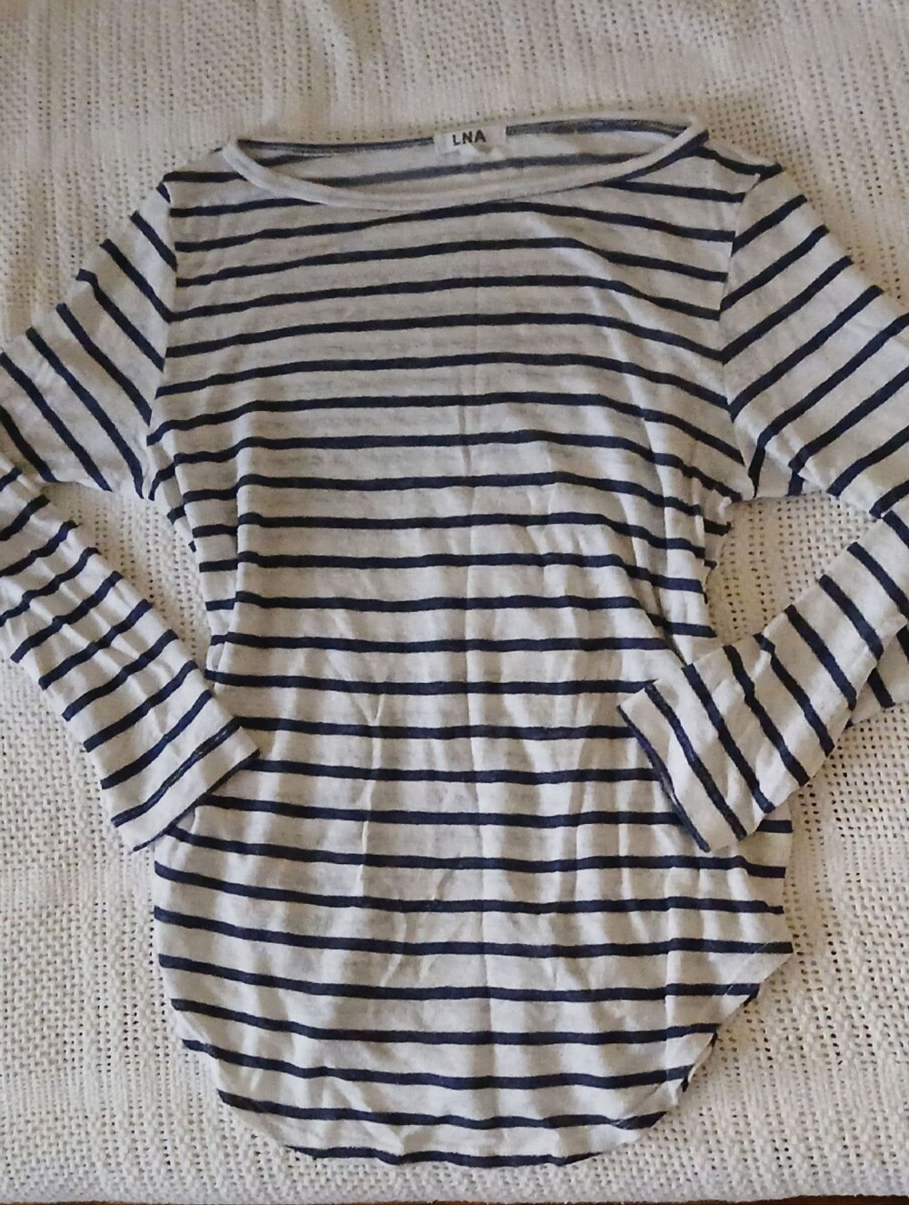 LNA White and Navy Striped Long Sleeve Tee